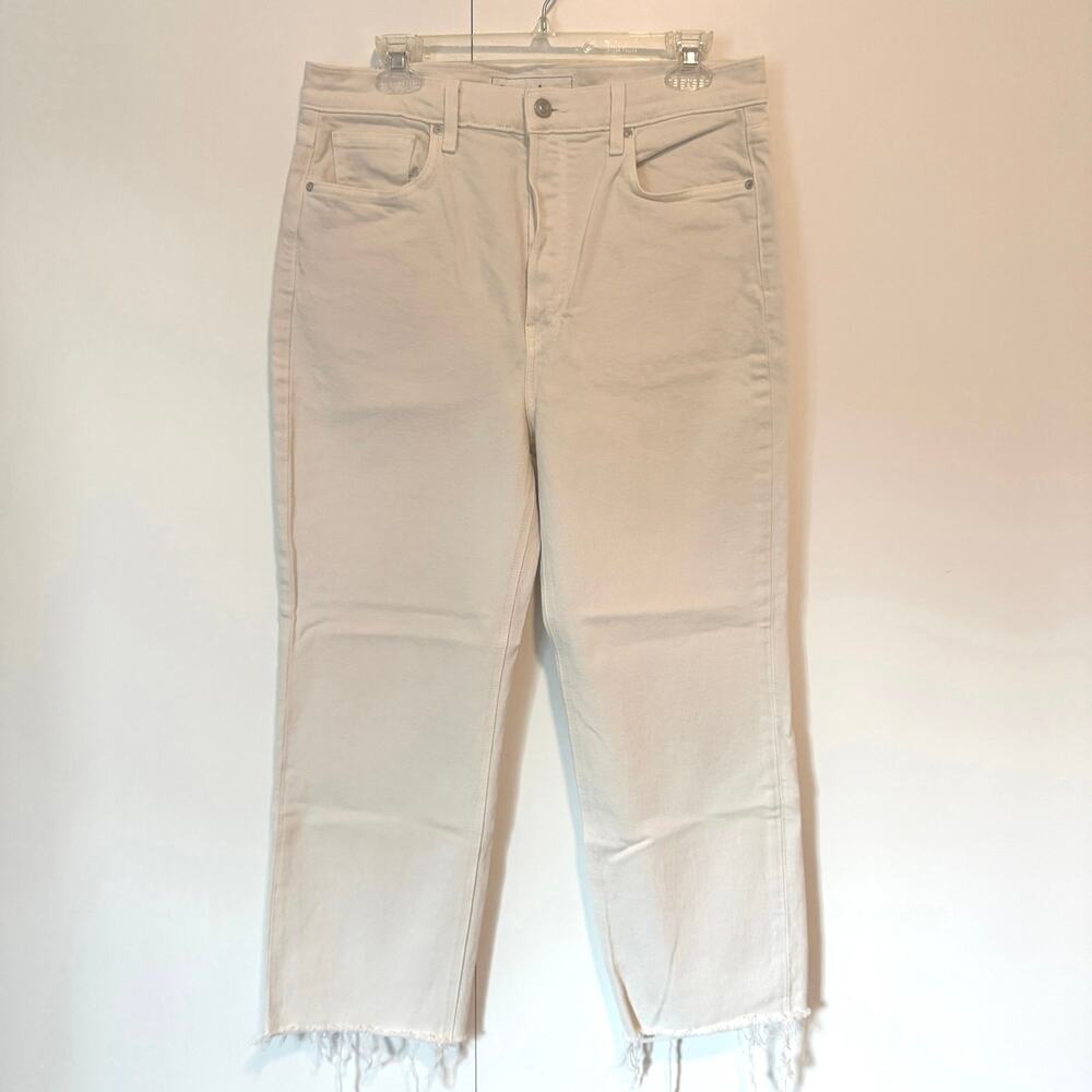 Frank & Eileen Monaghan Jeans Womens 32 Ivory High Rise Straight Raw Hem USA